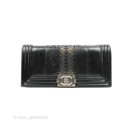 Chanel Boy Clutch Python Patent Black Ruthenium Hardware