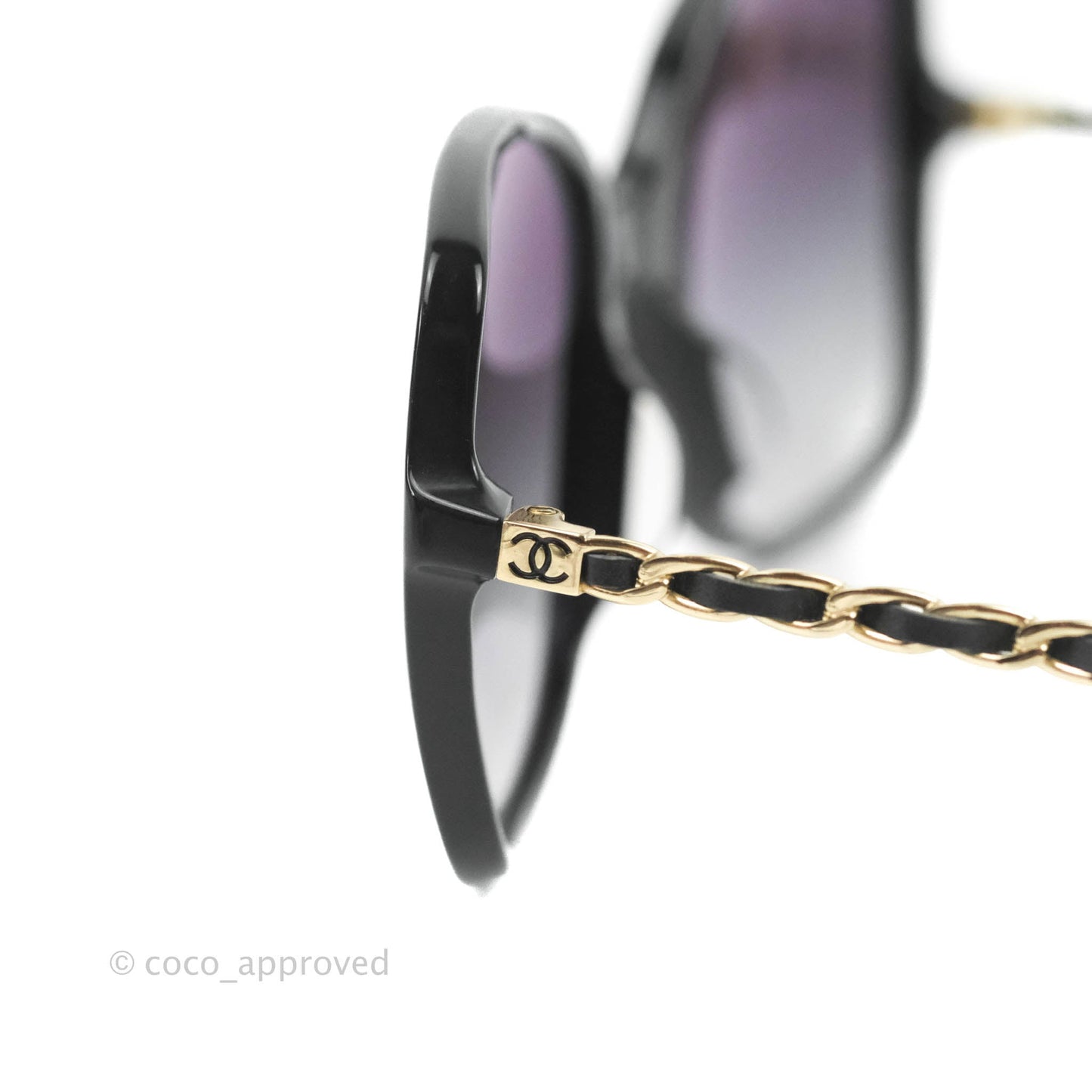 Chanel Black Acetate Frame Gradient Chain-Link Sunglasses Gold Tone
