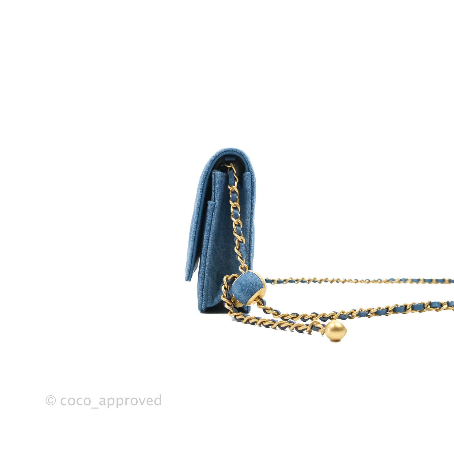Chanel Quilted Pearl Crush Wallet on Chain WOC Denim Aged Gold Hardware
