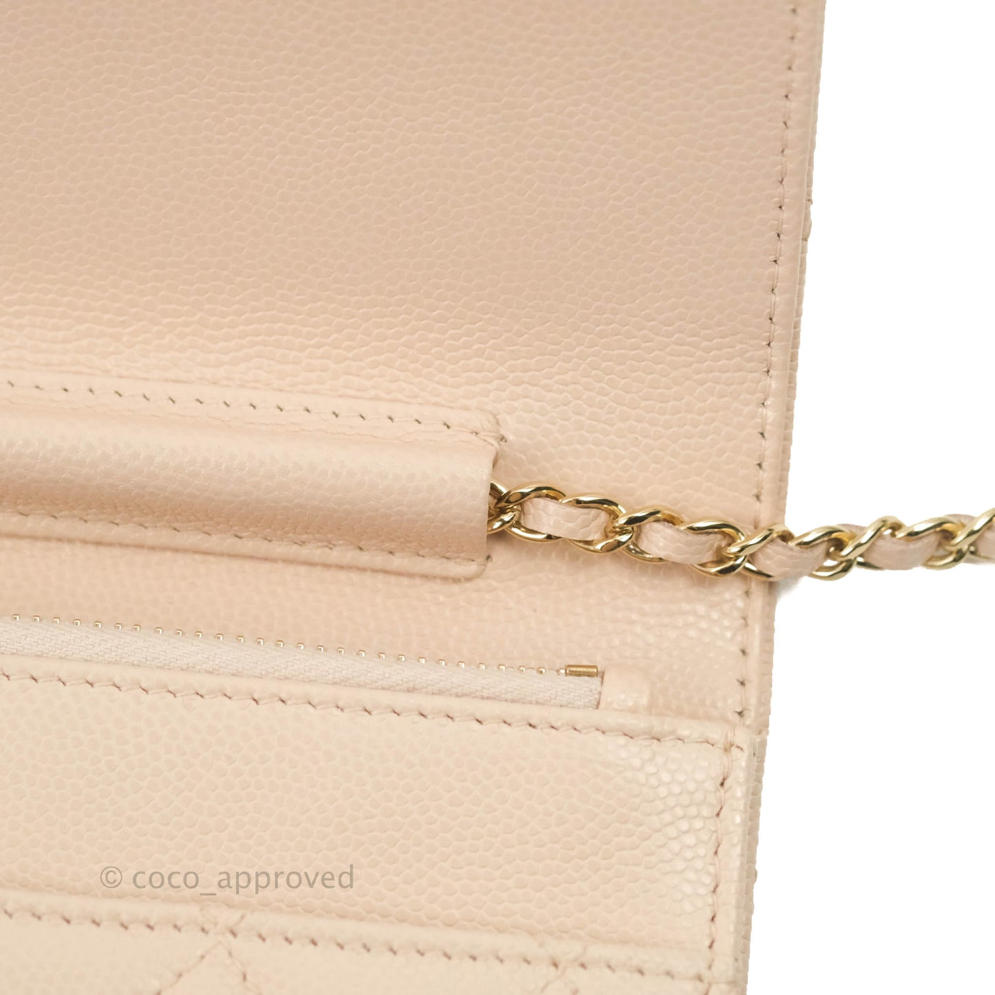 Chanel Quilted Golden Class Wallet on Chain WOC Light Beige Caviar Gold Hardware