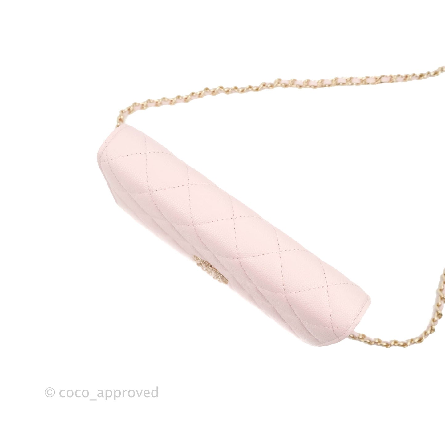 Chanel Quilted Wallet on Chain WOC Crystal Braided CC Light Pink Caviar Gold Hardware