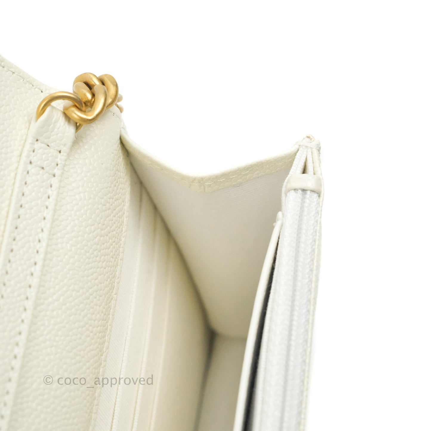 Chanel Quilted Wallet On Chain WOC Melody Ivory White Caviar Gold Hardware