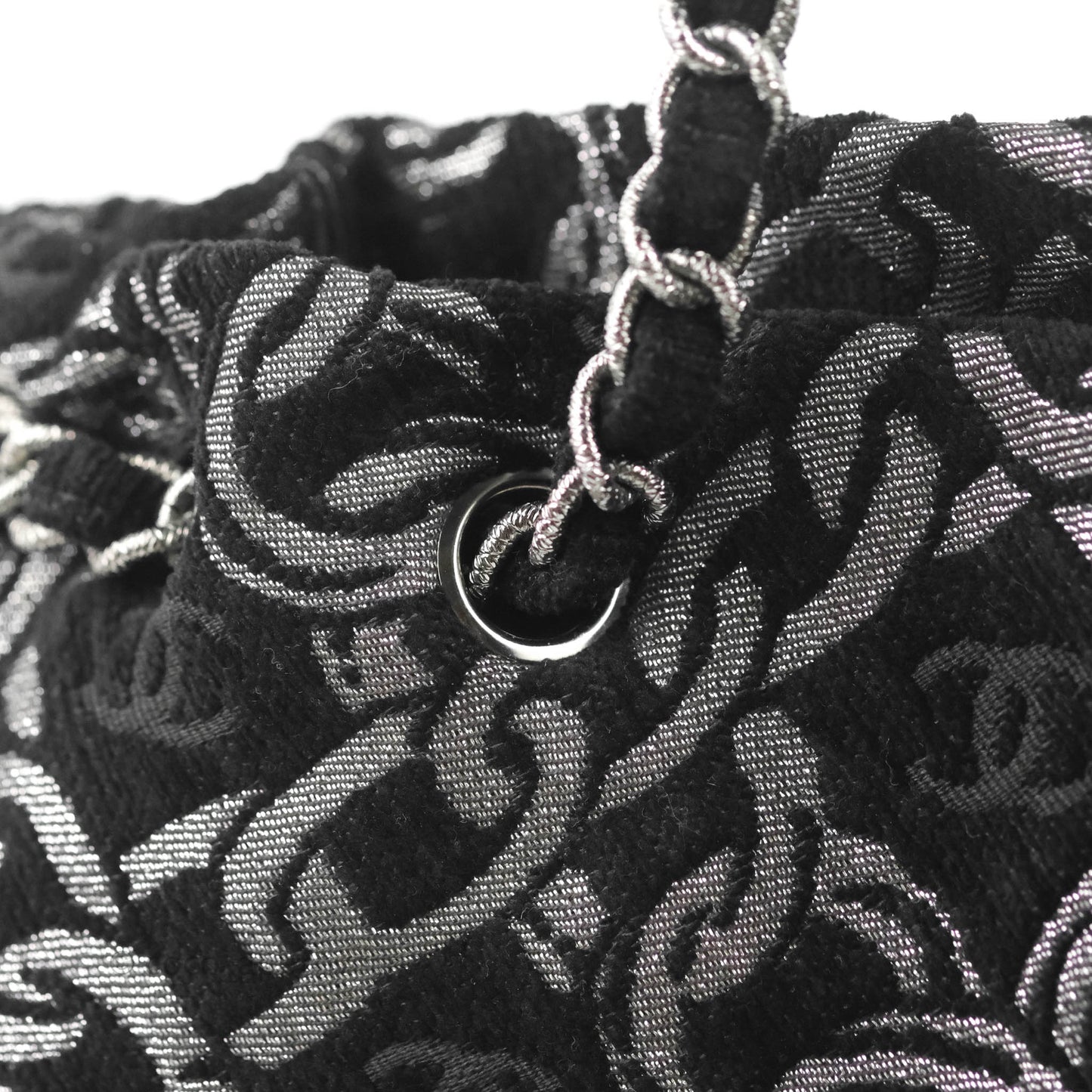 Chanel CC Chain Print Tote Bag Black/Silver Fabric Gun Metal
