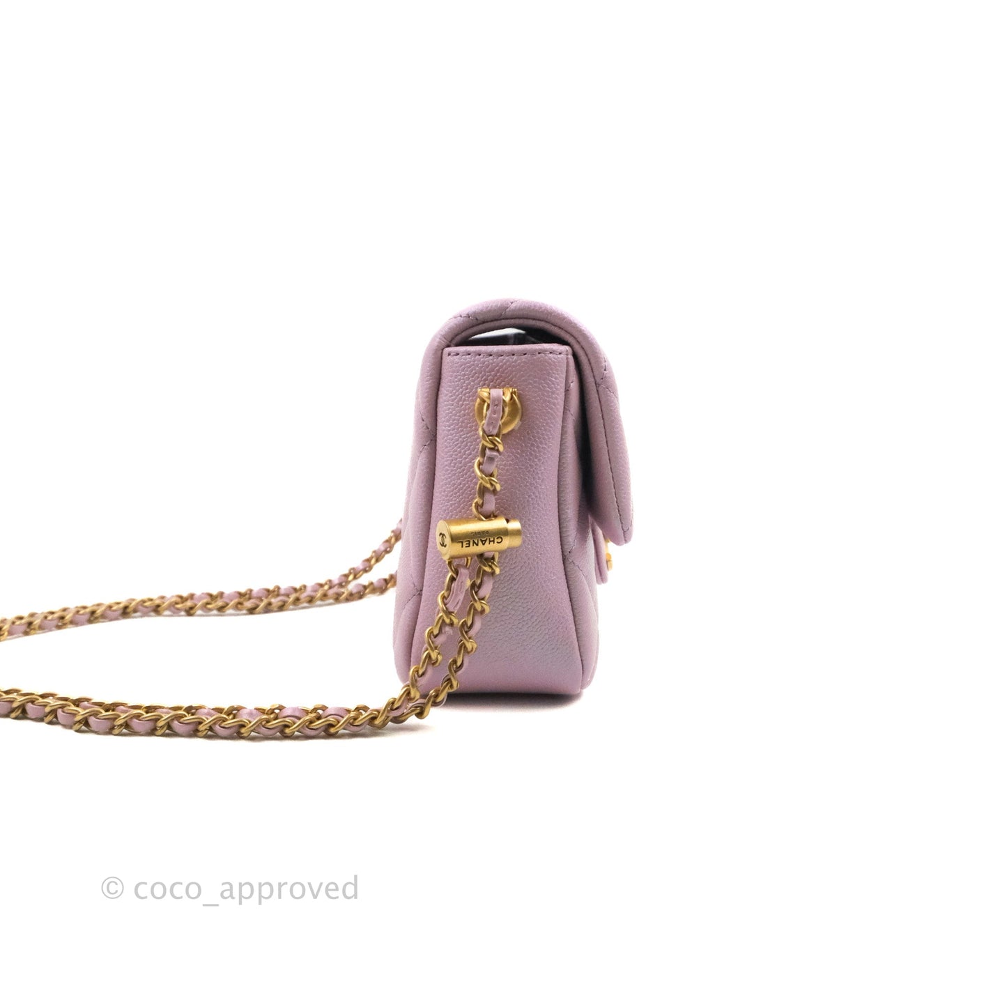Chanel Quilted My Perfect Mini Iridescent Lilac Caviar Aged Gold Hardware 21K