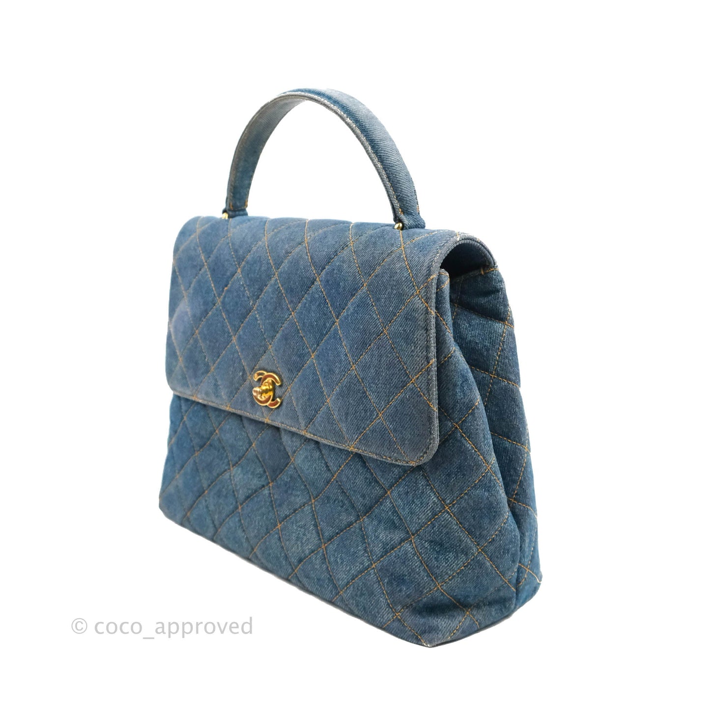 Chanel Vintage Quilted Kelly Bag Denim 24K Gold Hardware
