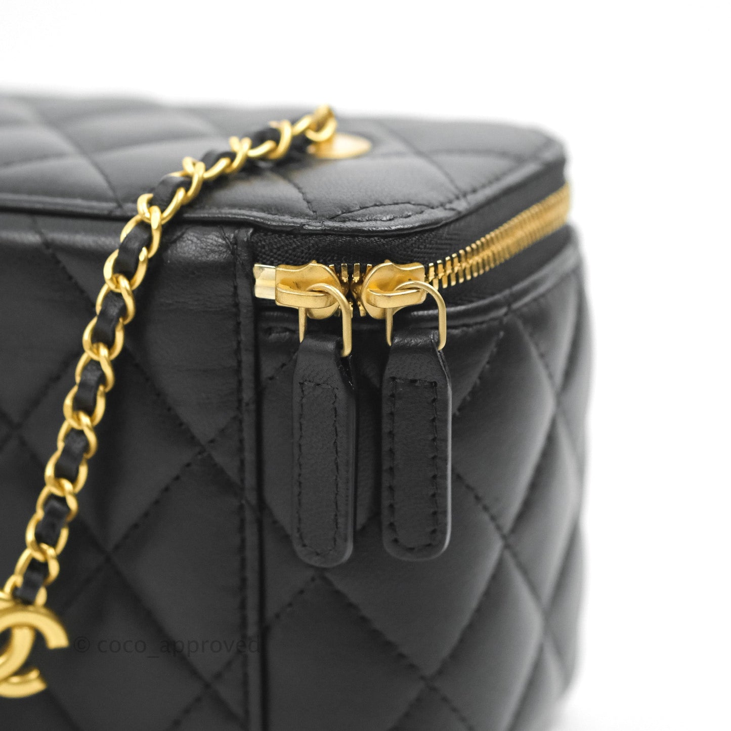 Chanel Vanity with COCO Heart Chain Black Lambskin Aged Gold Hardware
