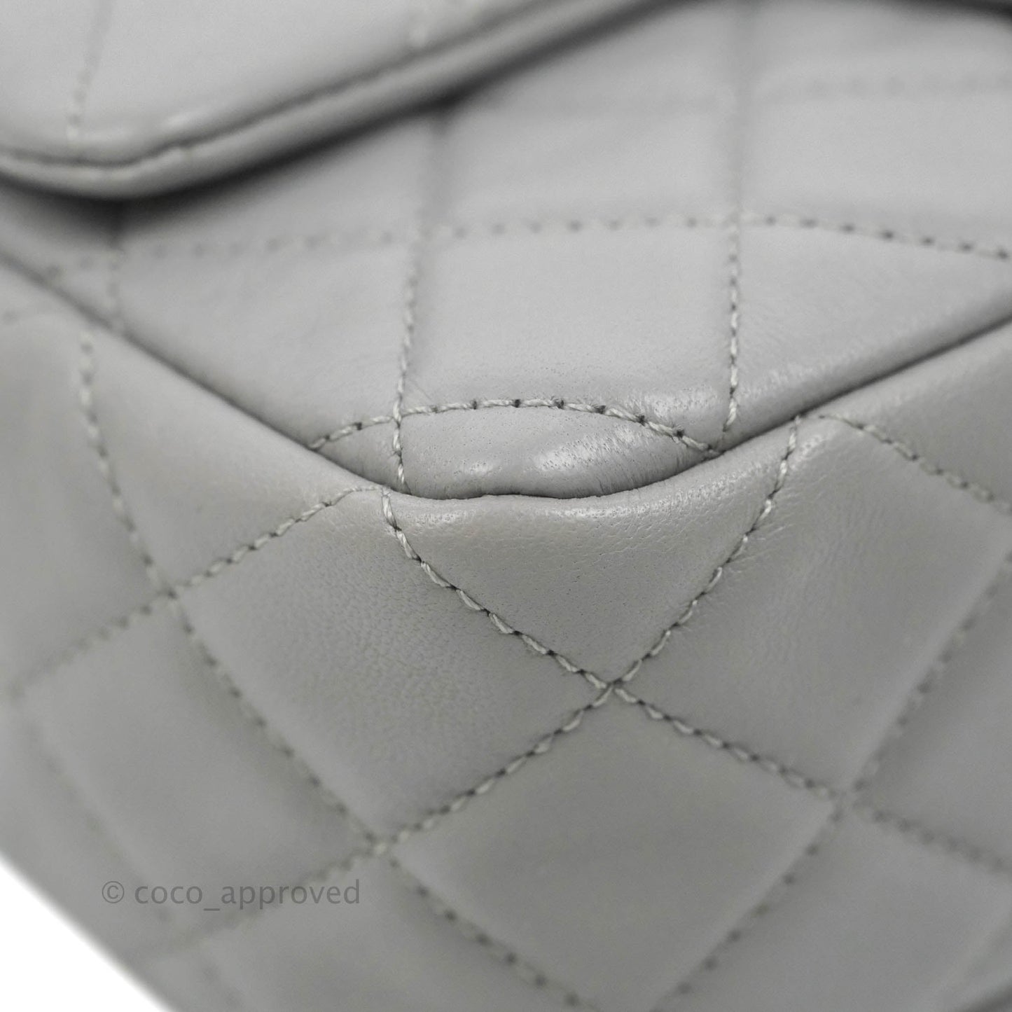 Chanel Mini Rectangular Pearl Crush Quilted Grey Lambskin Aged Gold Hardware