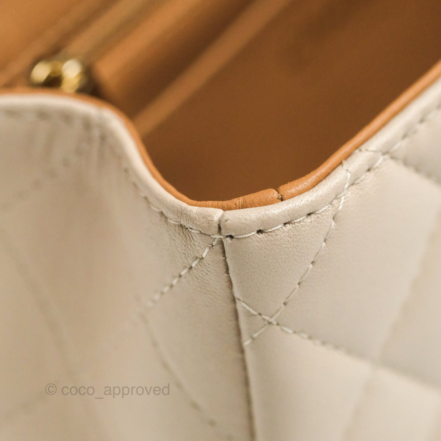 Chanel Top Handle Mini Rectangular Flap Bag Ecru/Beige Lambskin Gold Hardware 23P