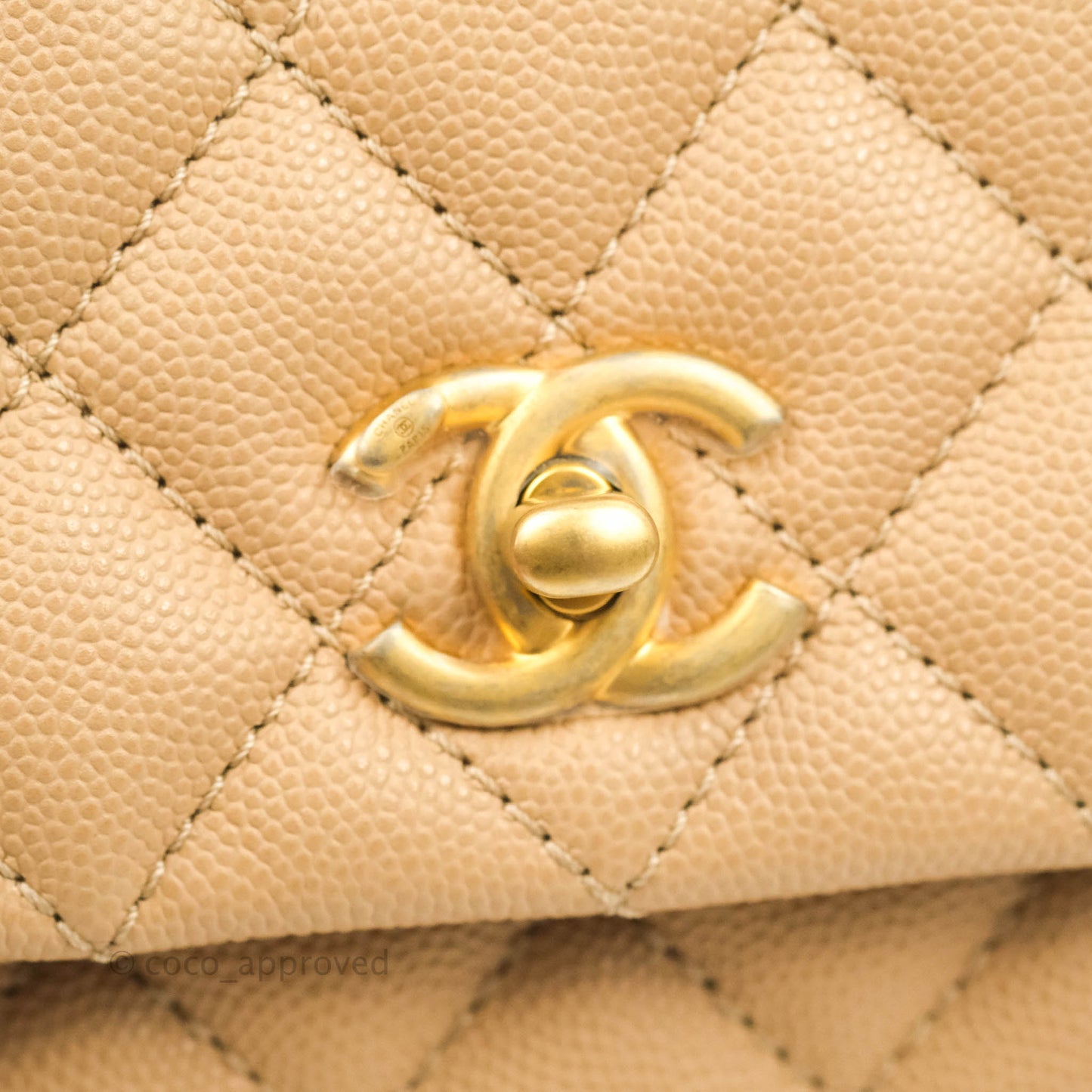 Chanel Small Coco Handle Quilted Beige Caviar Gold Hardware Lizard Handle