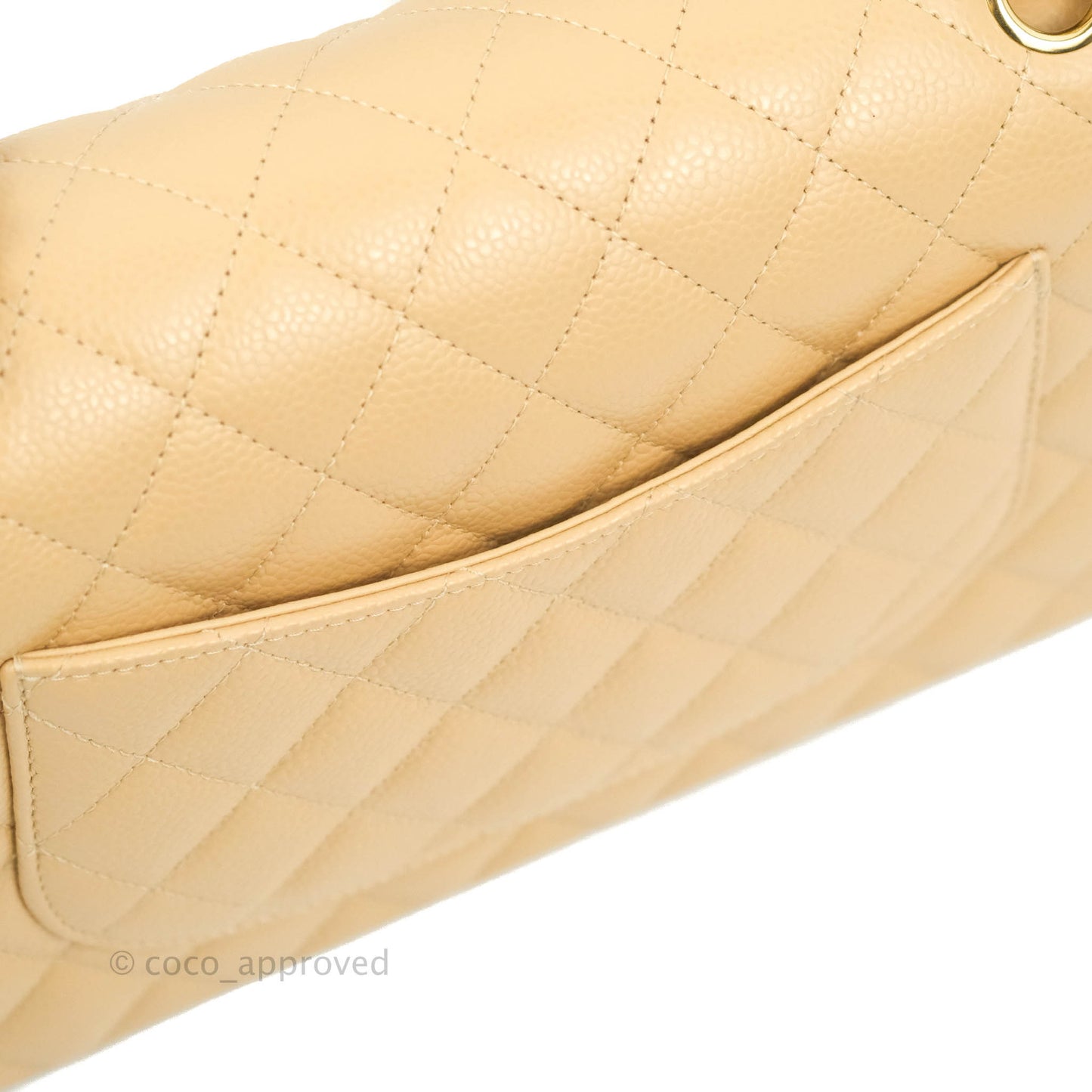 Chanel Classic M/L Medium Flap Quilted Beige Caviar Gold Hardware