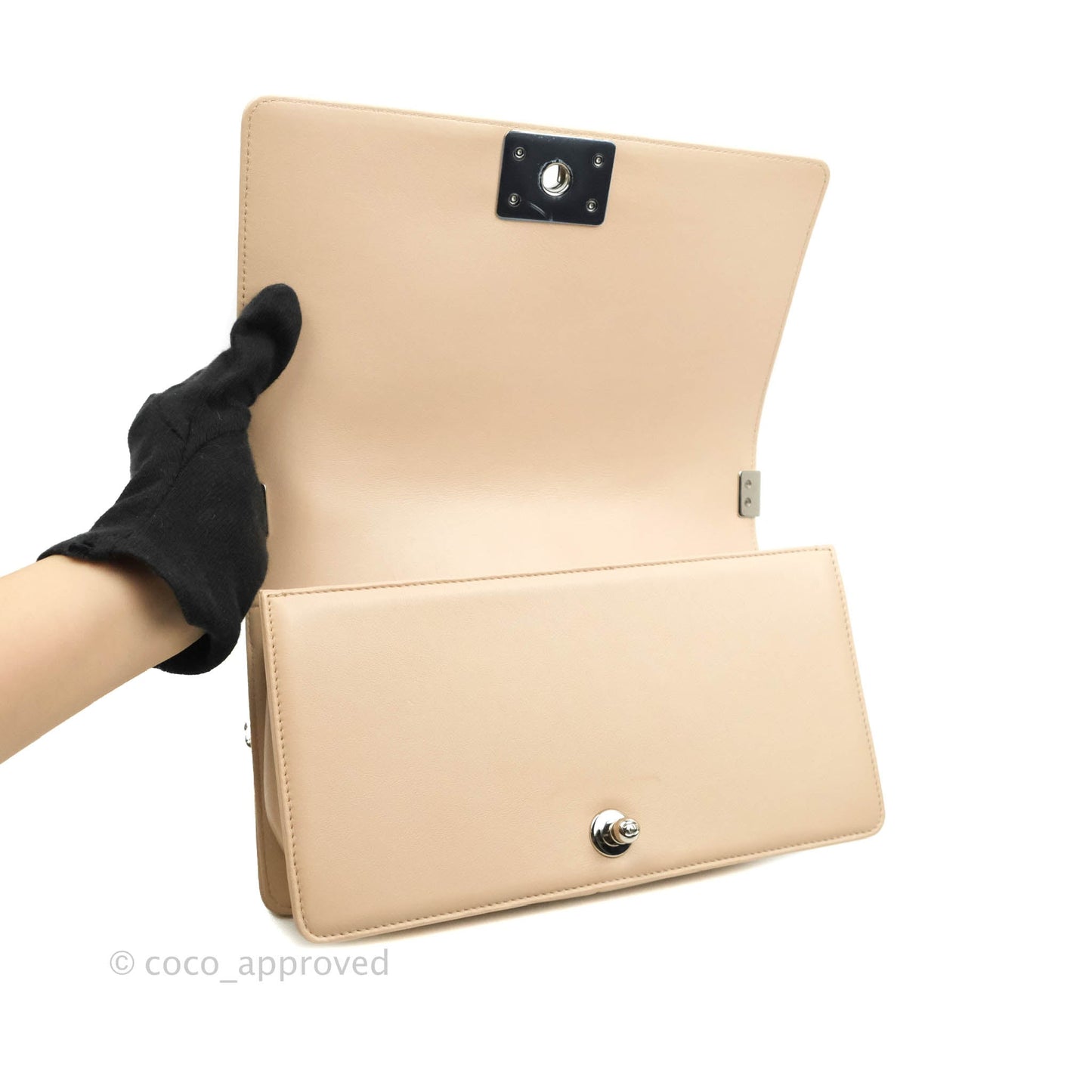 Chanel Chevron Medium Boy Light Pink Beige Calfskin Silver Hardware
