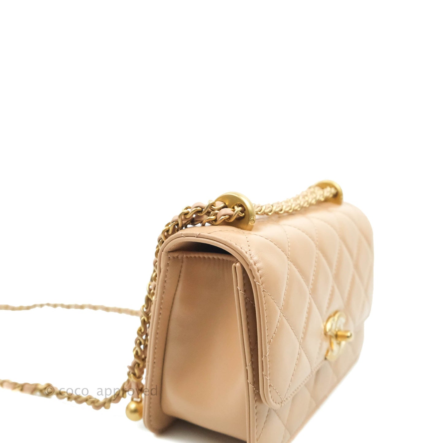 Chanel Quilted Mini Perfect Fit Adjustable Beige Calfskin Gold Hardware 21A