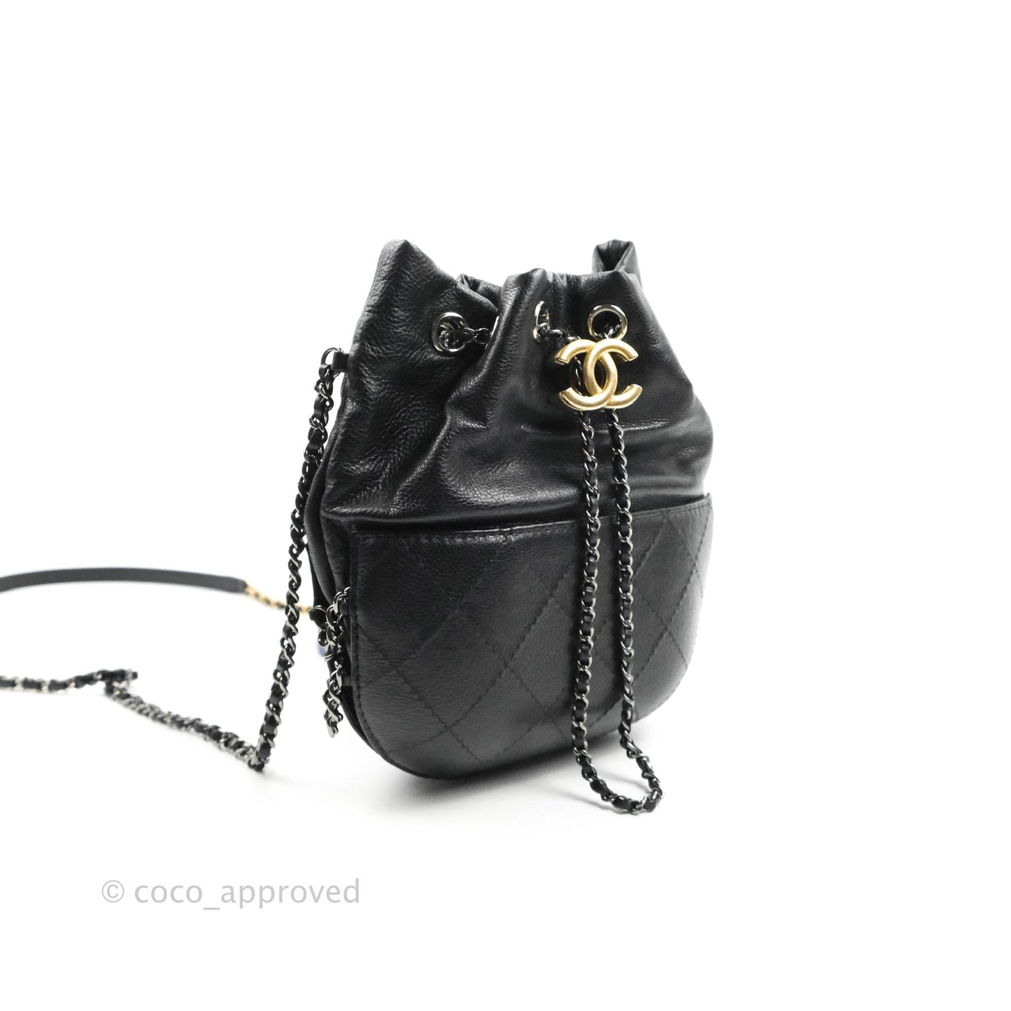 Chanel Small Gabrielle Drawstring Bag Black Calfskin
