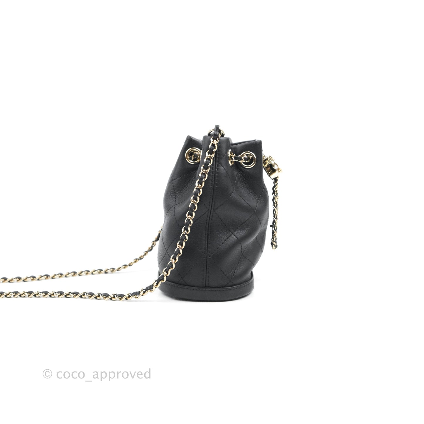 Chanel Mini CC Drawstring Bucket Bag Black Calfskin Gold Hardware