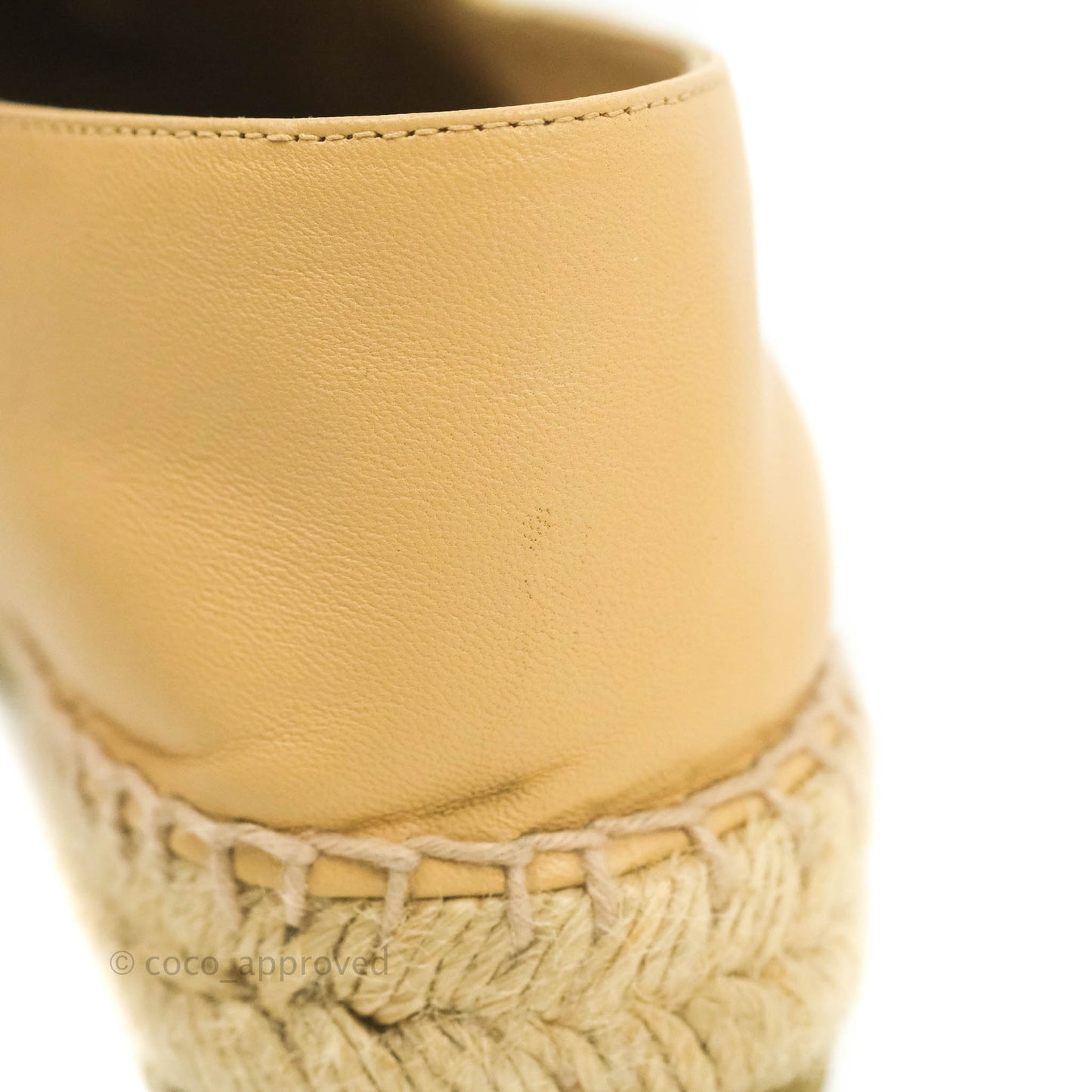 Chanel Espadrille Beige Black Leather Size 37