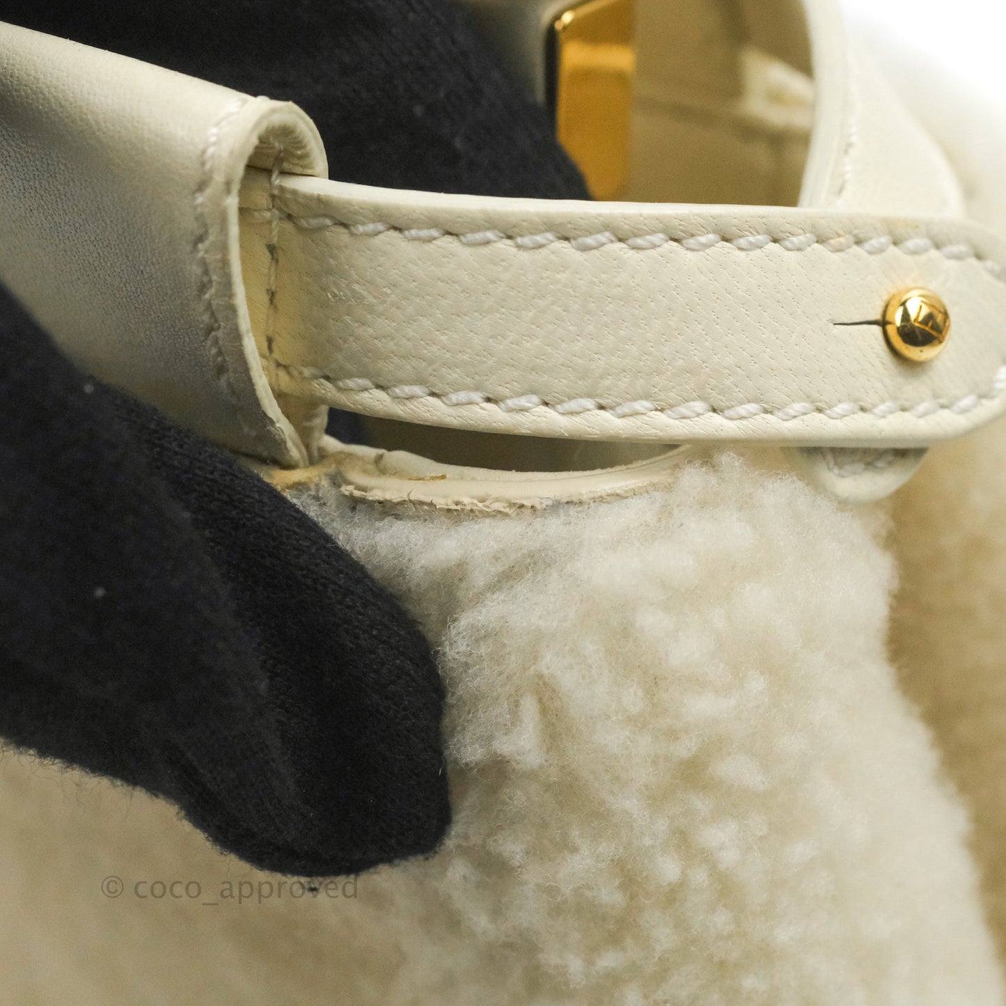 Fendi Mini Peekaboo Shearling Bag White Gold Harware
