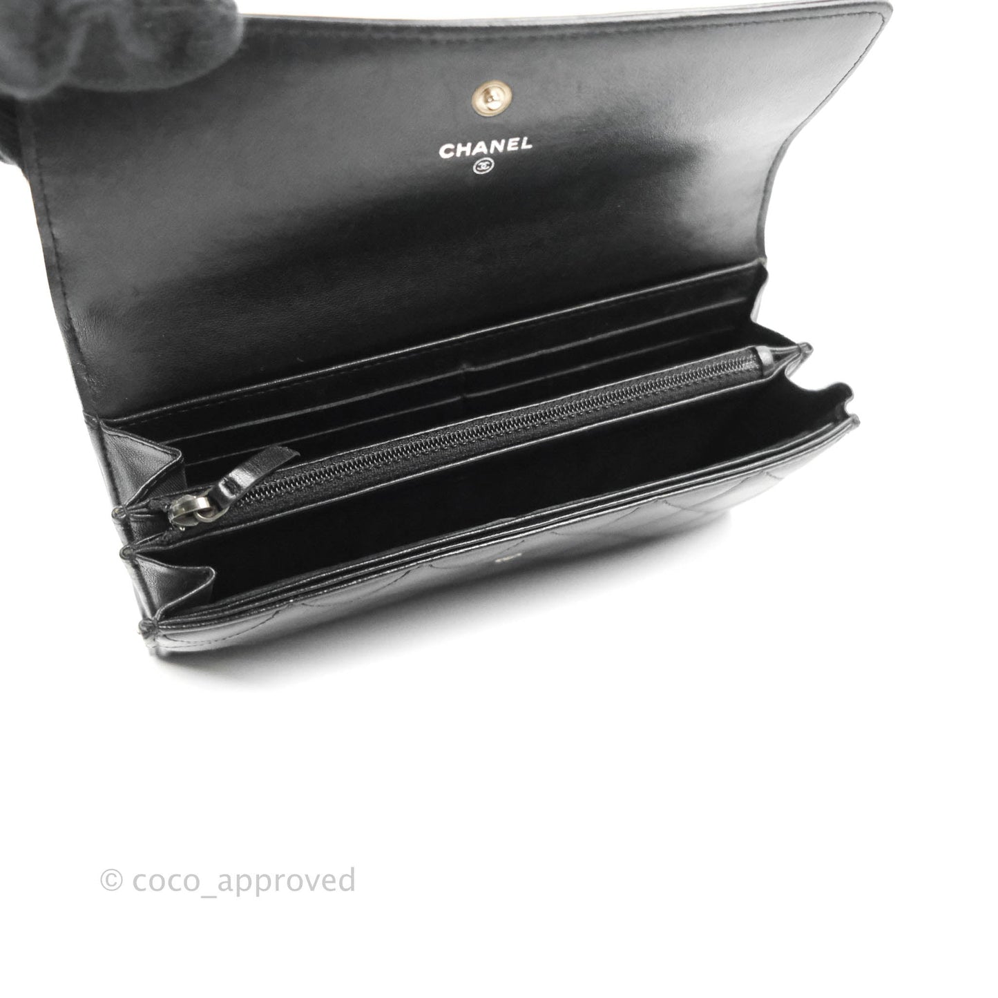 Chanel Quilted Boy Flap Long Wallet Black Lambskin Ruthentium Hardware