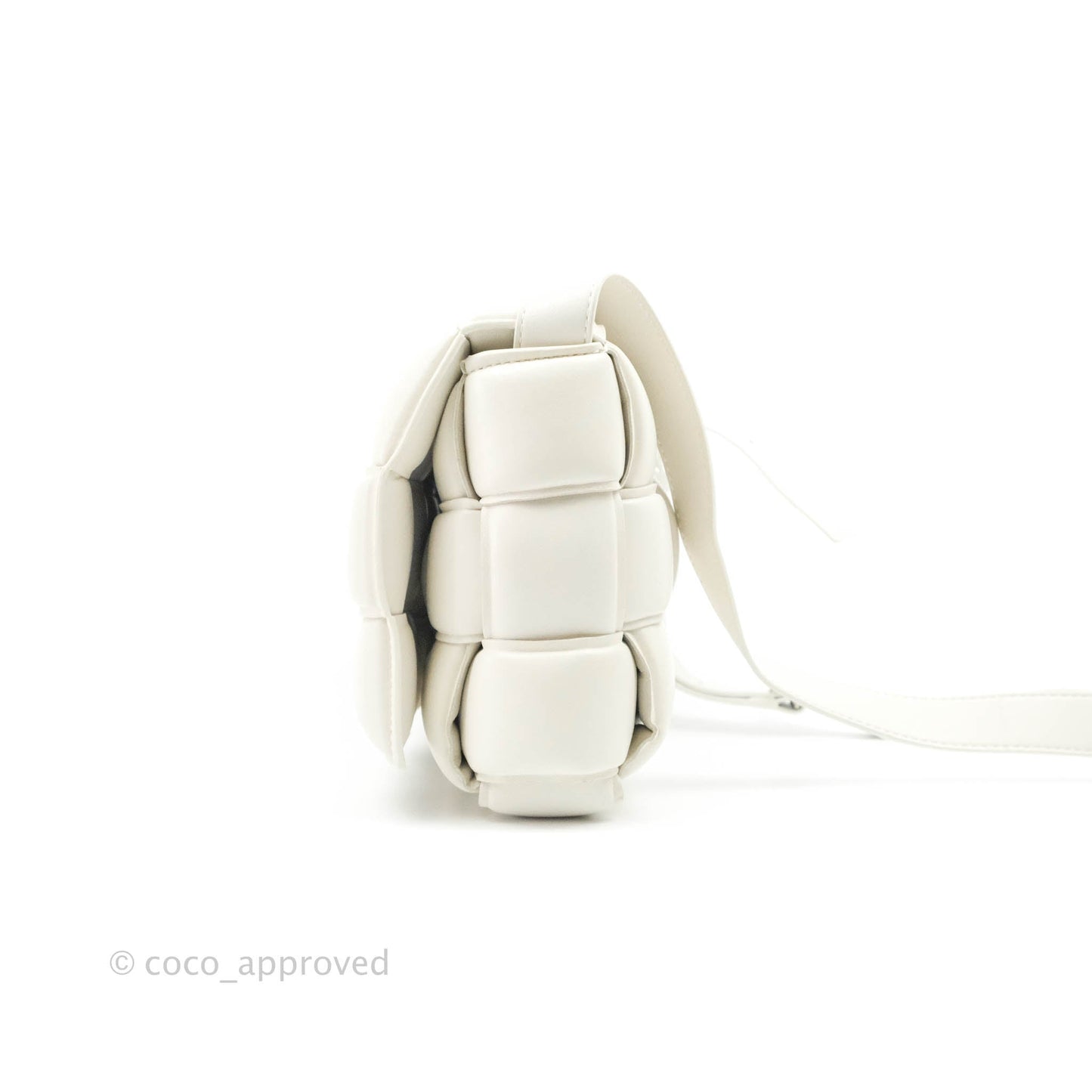 Bottega Veneta Padded Cassette Shoulder Bag Intrecciato White Lambskin Silver Hardware