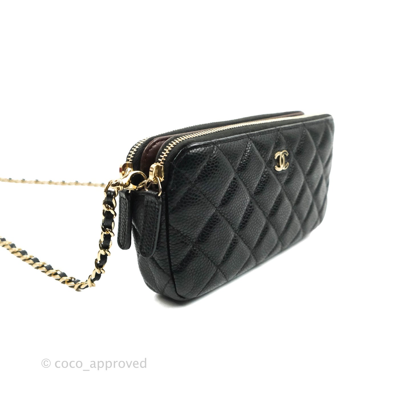 Chanel Quilted Clutch With Chain Black Caviar Gold Hardware
