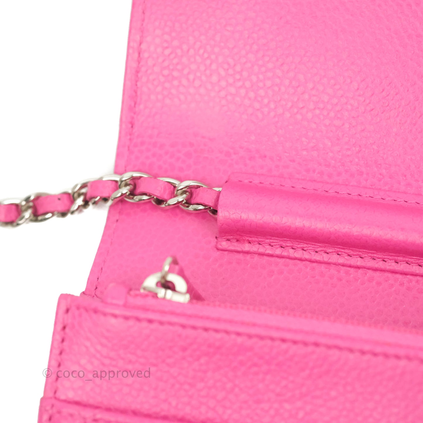Chanel Quilted Wallet on Chain WOC Pink Caviar Silver Hardware