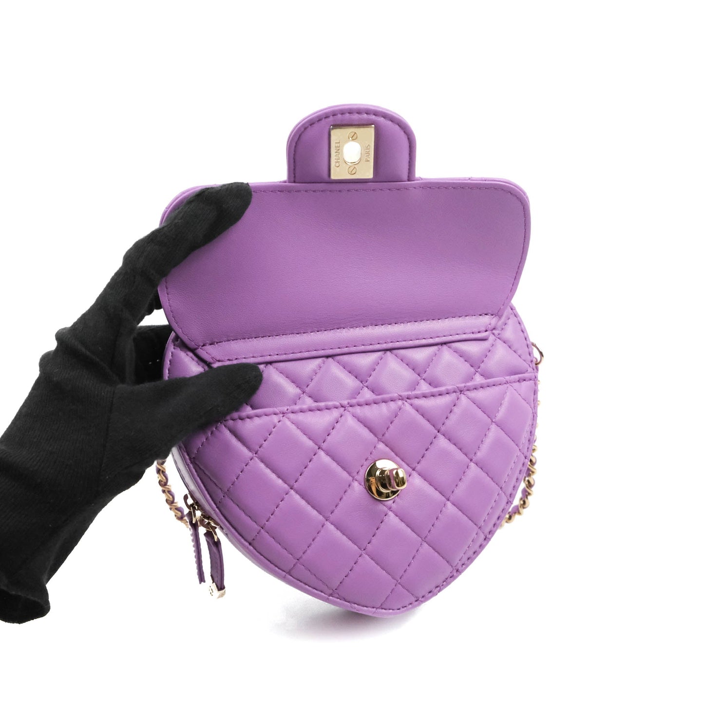 Chanel Large Heart Bag Purple Lambskin Gold Hardware 22S