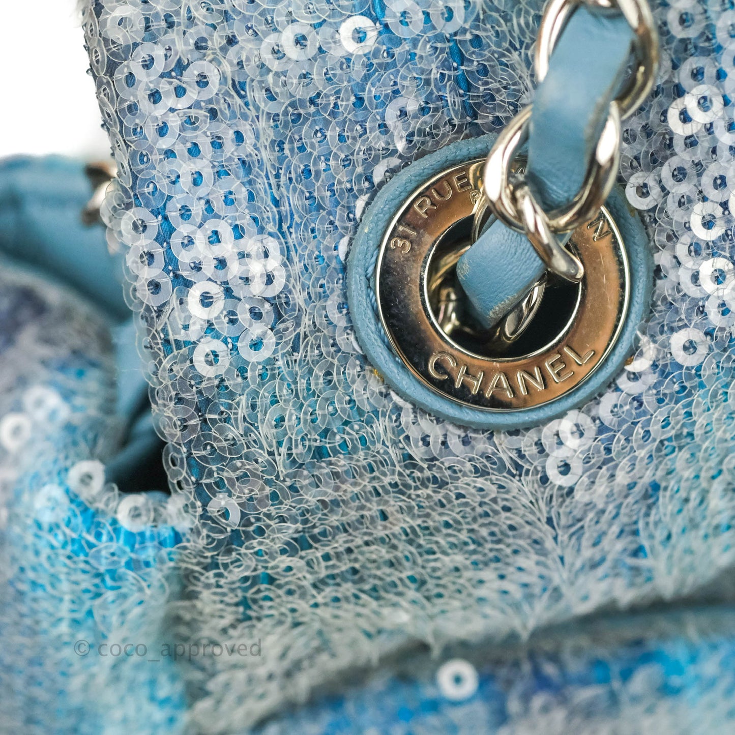Chanel Large Sequin Waterfall Flap Bag Blue Silver Hardware
