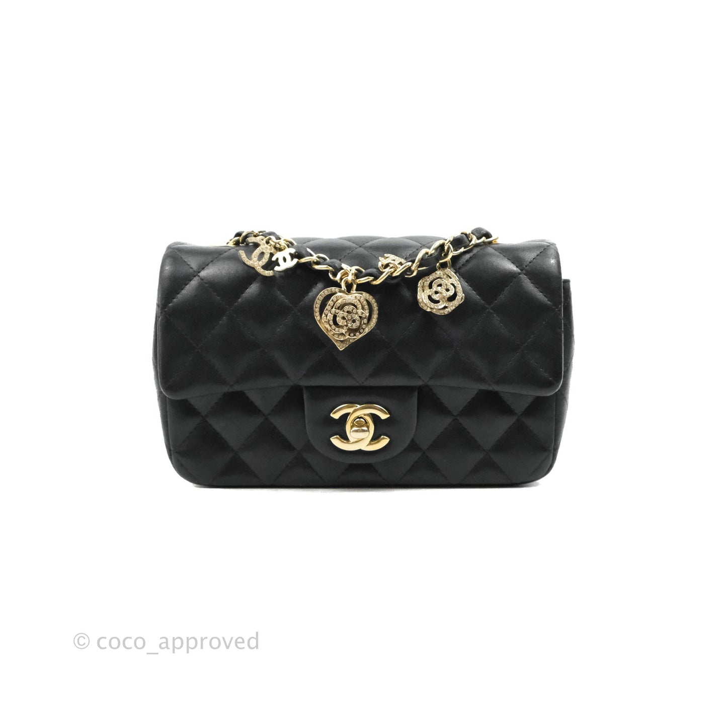 Chanel Mini Rectangular Flap Bag Valentine Limited Edition Black Lambskin Gold Hardware