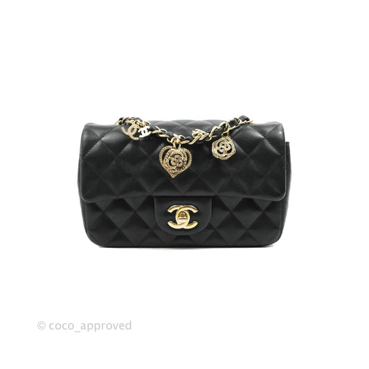 Chanel Mini Rectangular Flap Bag Valentine Limited Edition Black Lambskin Gold Hardware