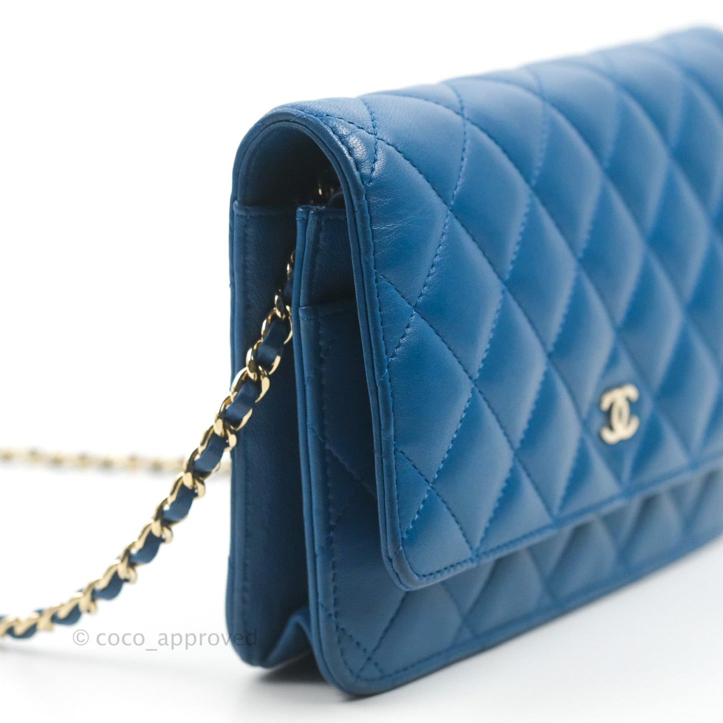 Chanel Quilted Classic Wallet on Chain WOC Blue Lambskin Gold Hardware