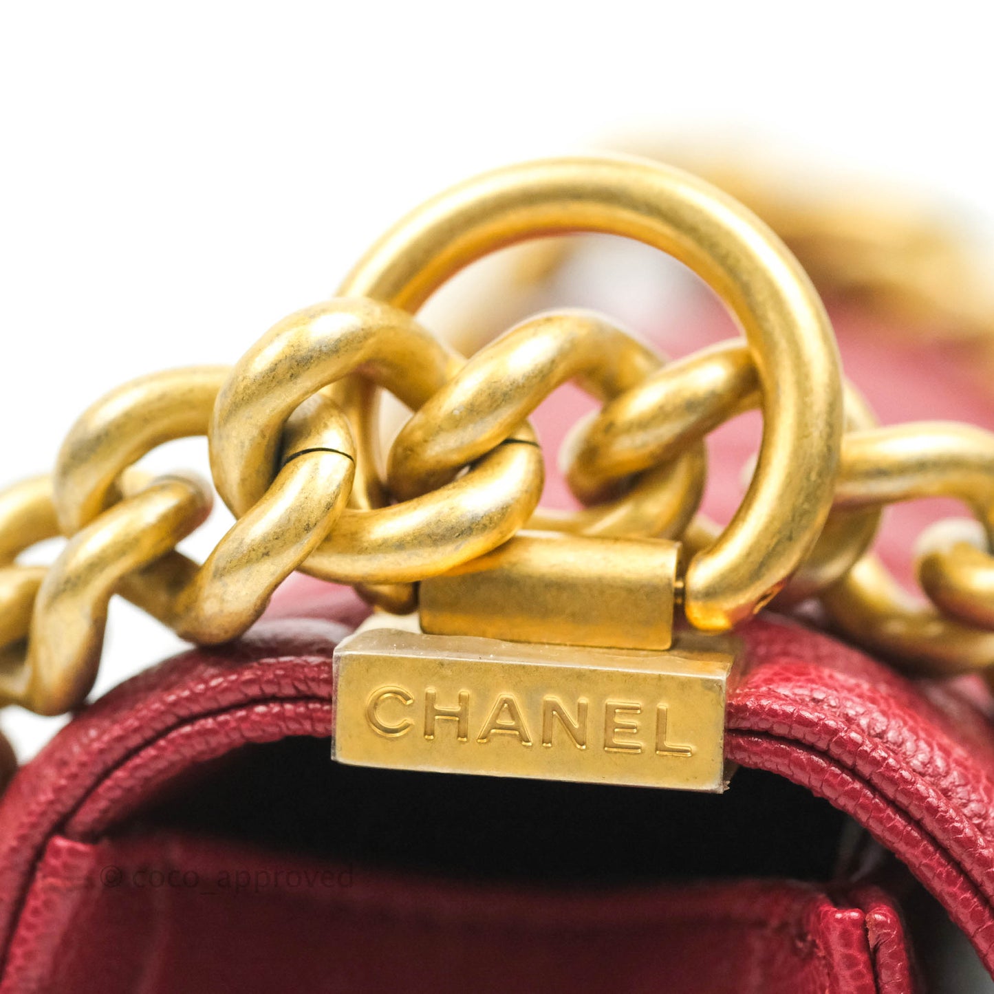 Chanel Small Chevron Boy Red Caviar Aged Gold Hardware