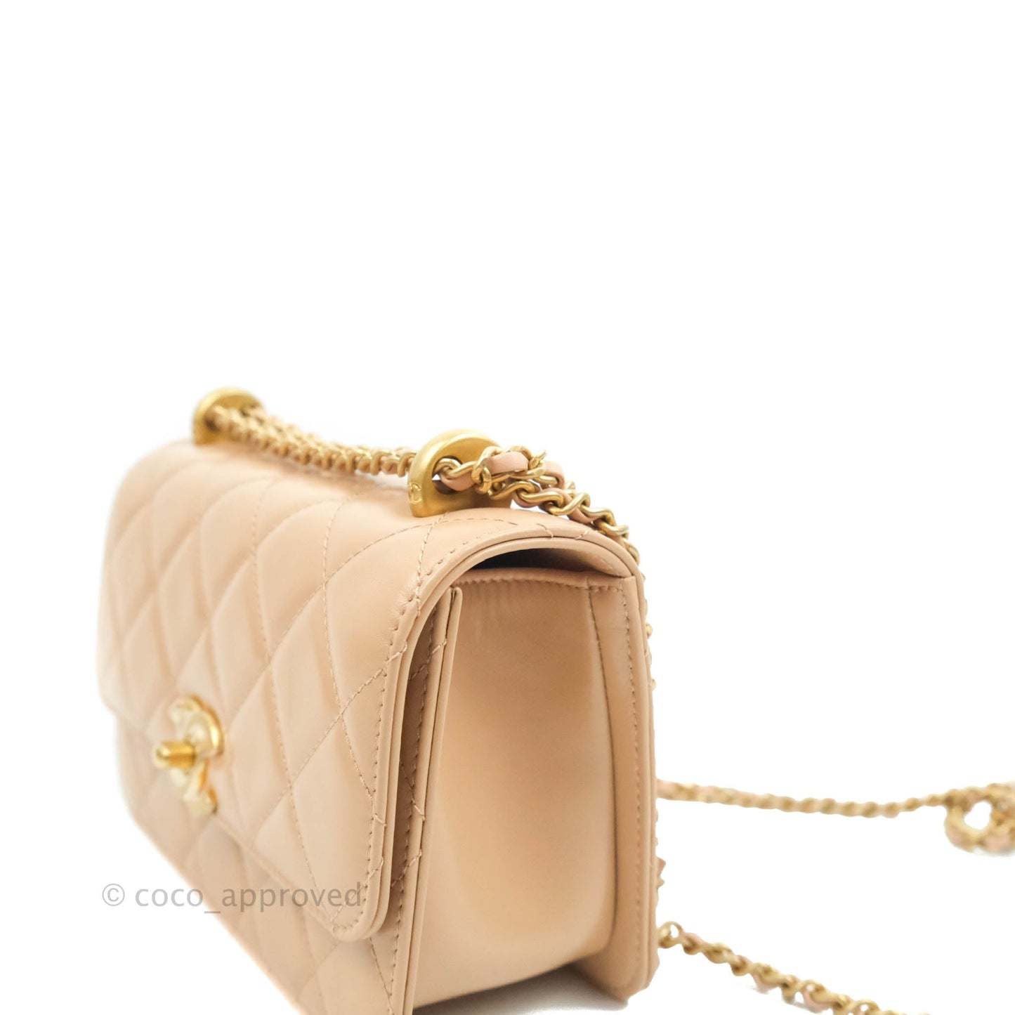 Chanel Quilted Mini Perfect Fit Adjustable Beige Calfskin Gold Hardware 21A
