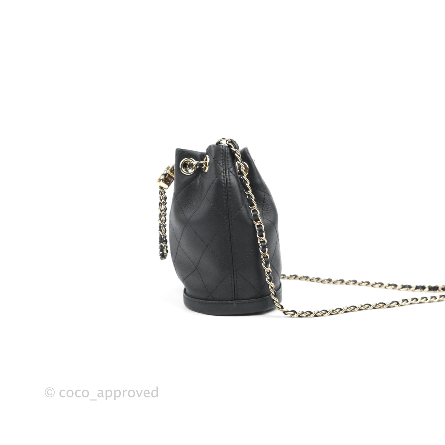 Chanel Mini CC Drawstring Bucket Bag Black Calfskin Gold Hardware