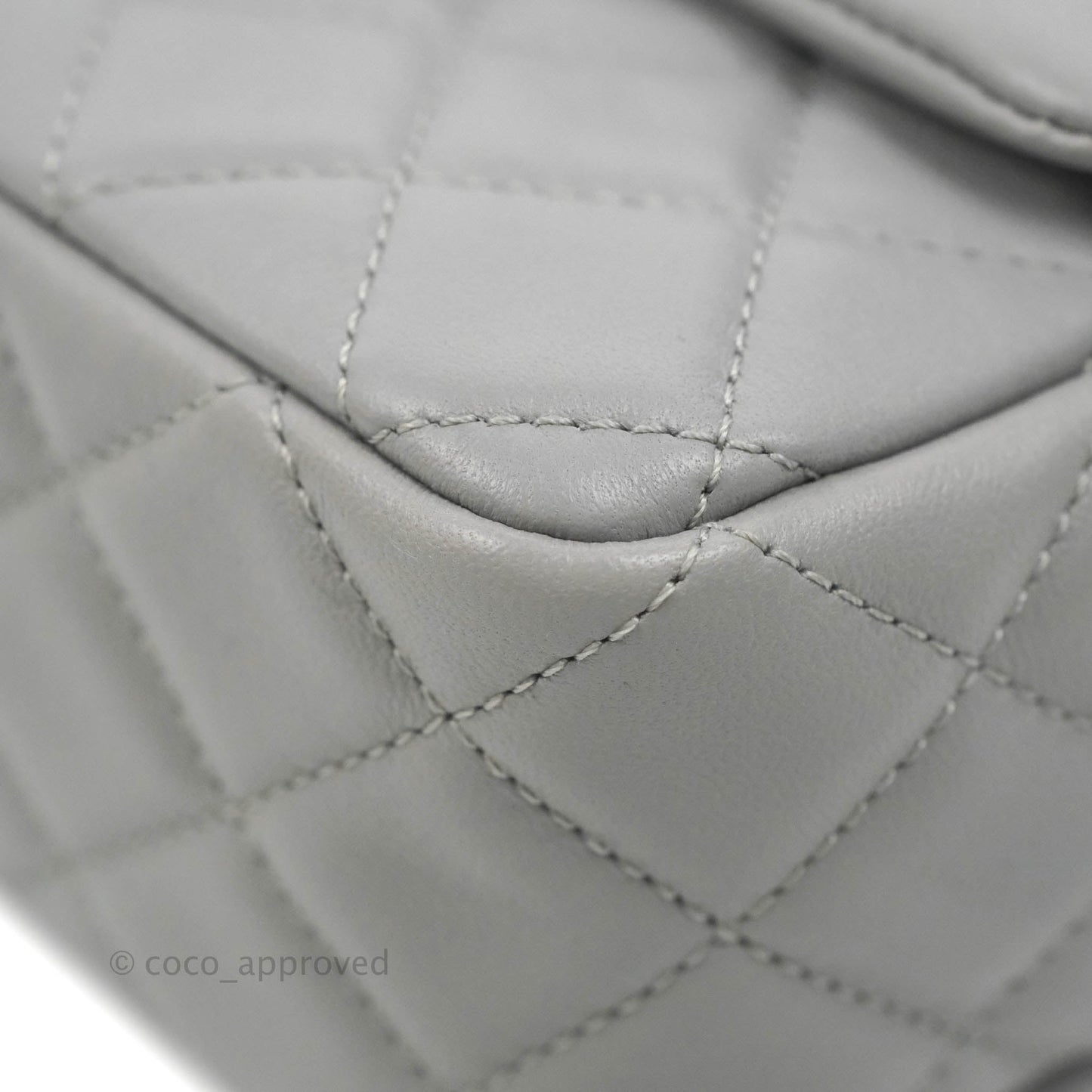 Chanel Mini Rectangular Pearl Crush Quilted Grey Lambskin Aged Gold Hardware