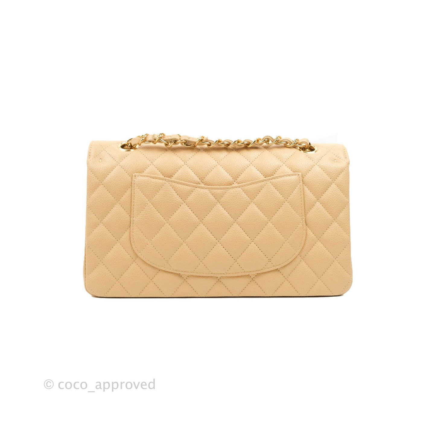 Chanel Classic M/L Medium Flap Quilted Beige Caviar Gold Hardware