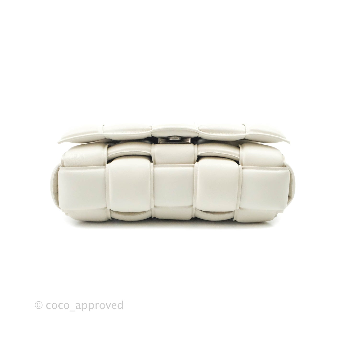 Bottega Veneta Padded Cassette Shoulder Bag Intrecciato White Lambskin Silver Hardware