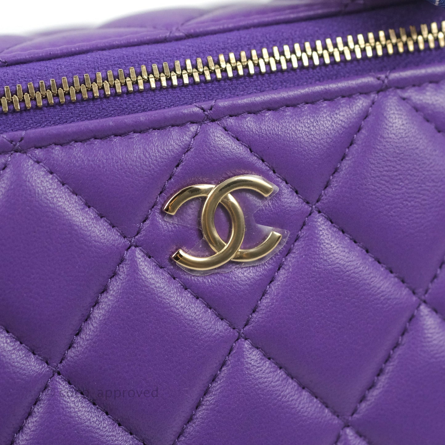 Chanel Vanity Rectangular Top Handle Purple Lambskin Gold Hardware with Twilly