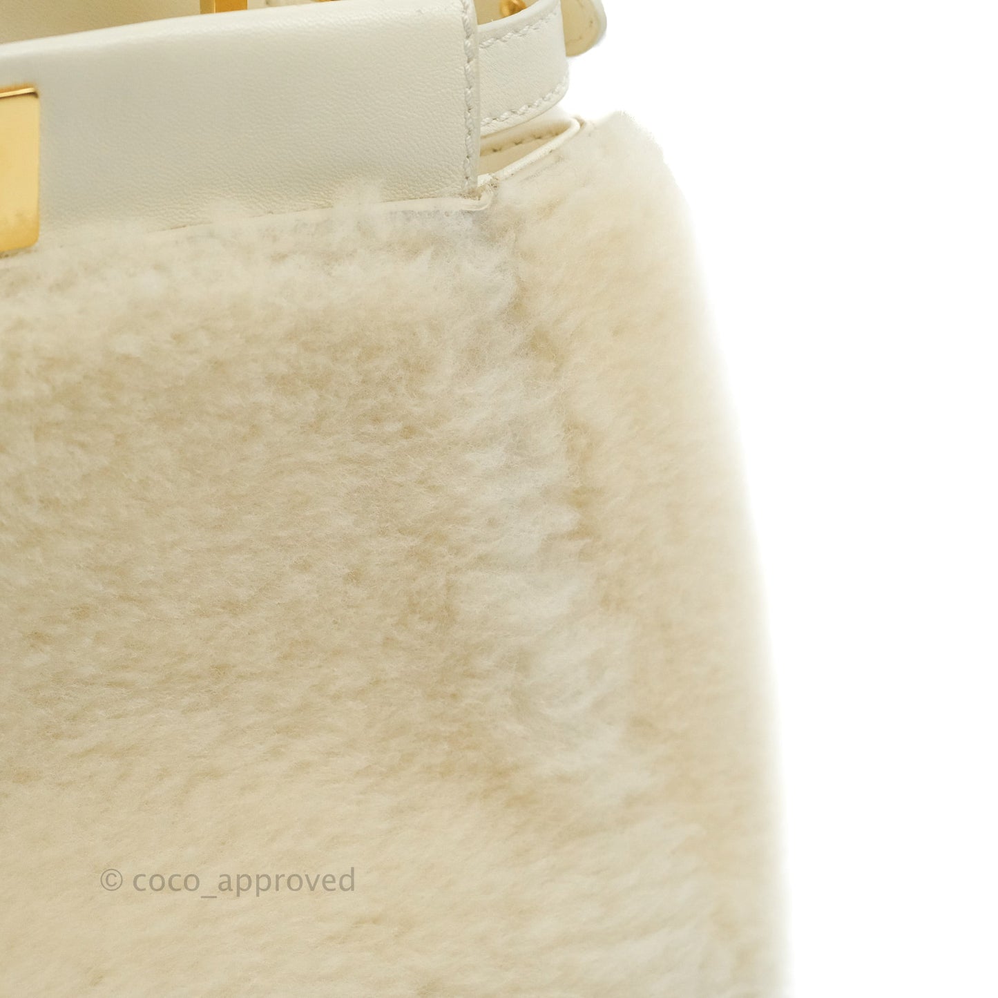 Fendi Mini Peekaboo Shearling Bag White Gold Harware