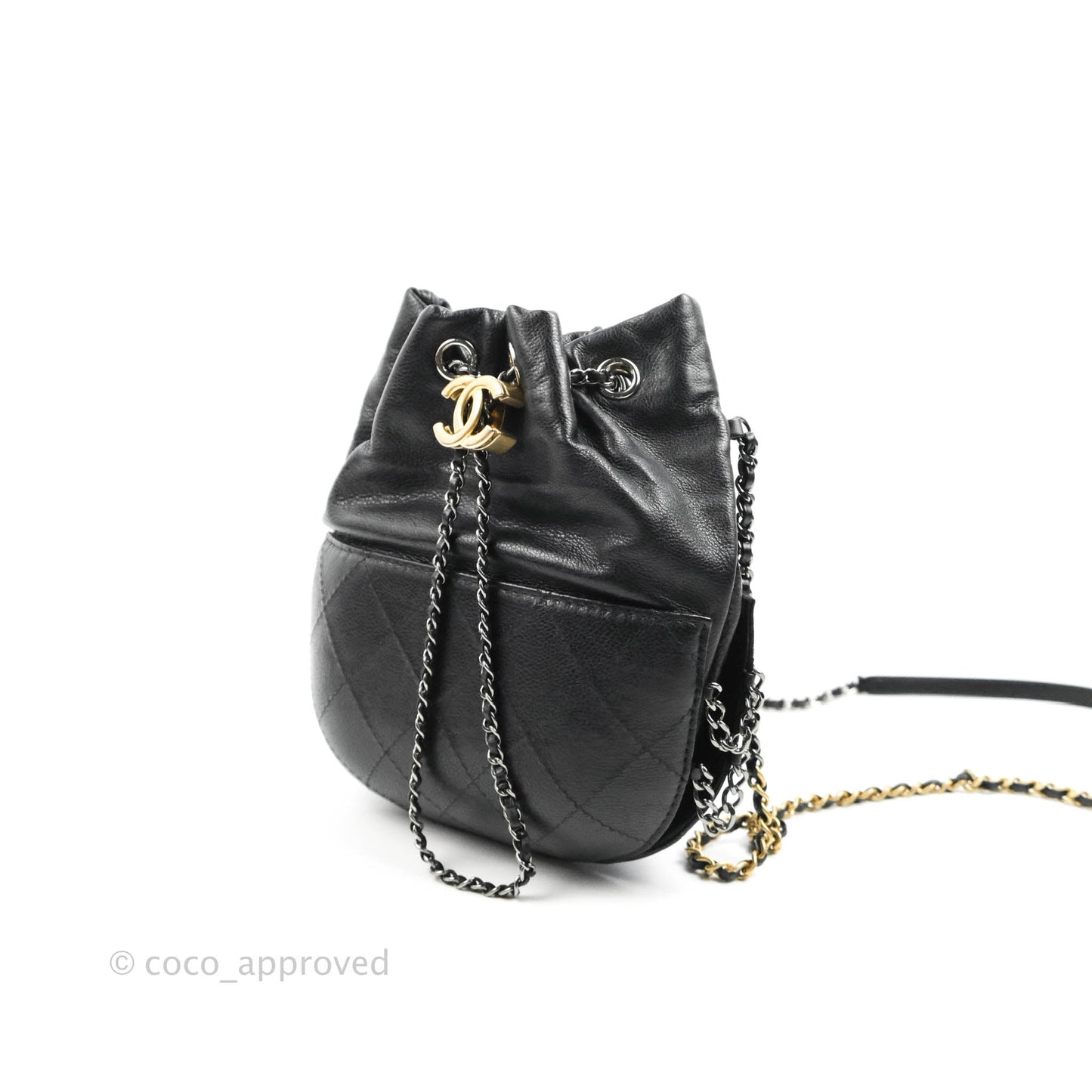 Chanel Small Gabrielle Drawstring Bag Black Calfskin