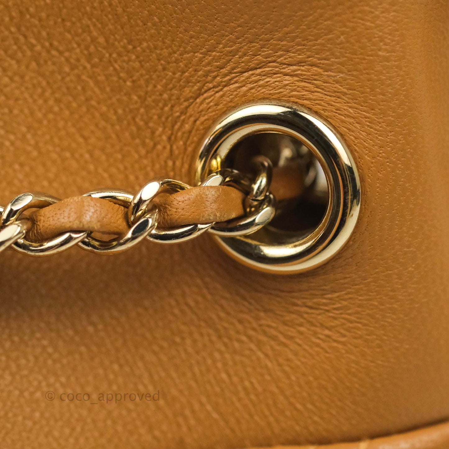Chanel Chevron Bucket Drawstring Bag Caramel Gold Hardware