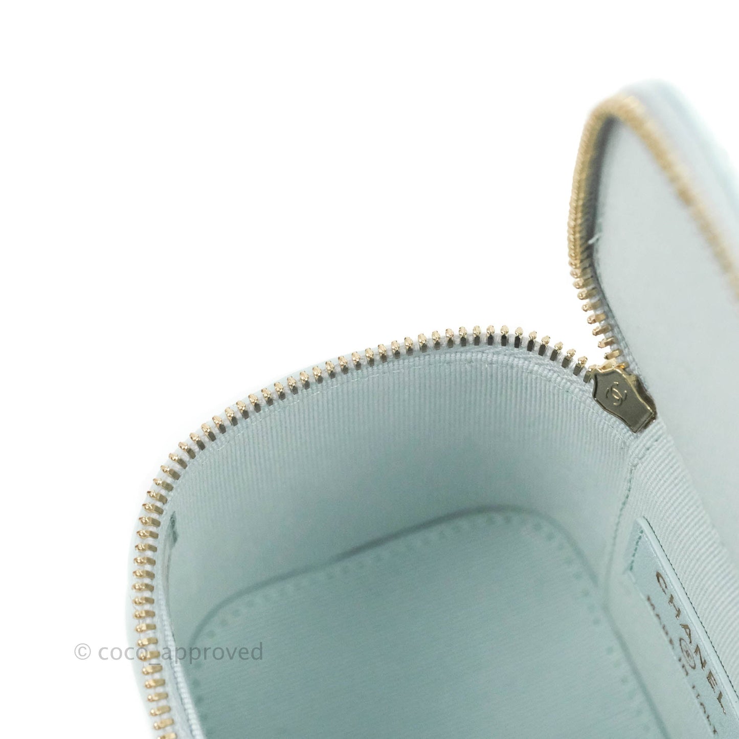 Chanel Mini Top Handle Vanity With Chain Light Blue Lambskin Gold Hardware