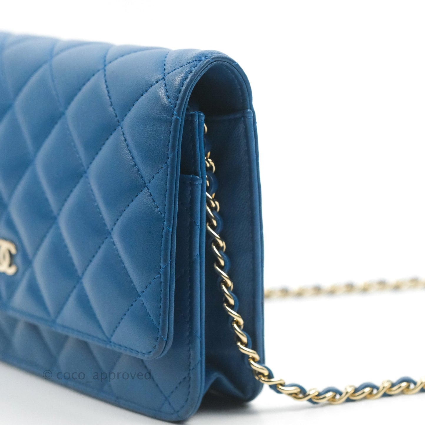 Chanel Quilted Classic Wallet on Chain WOC Blue Lambskin Gold Hardware
