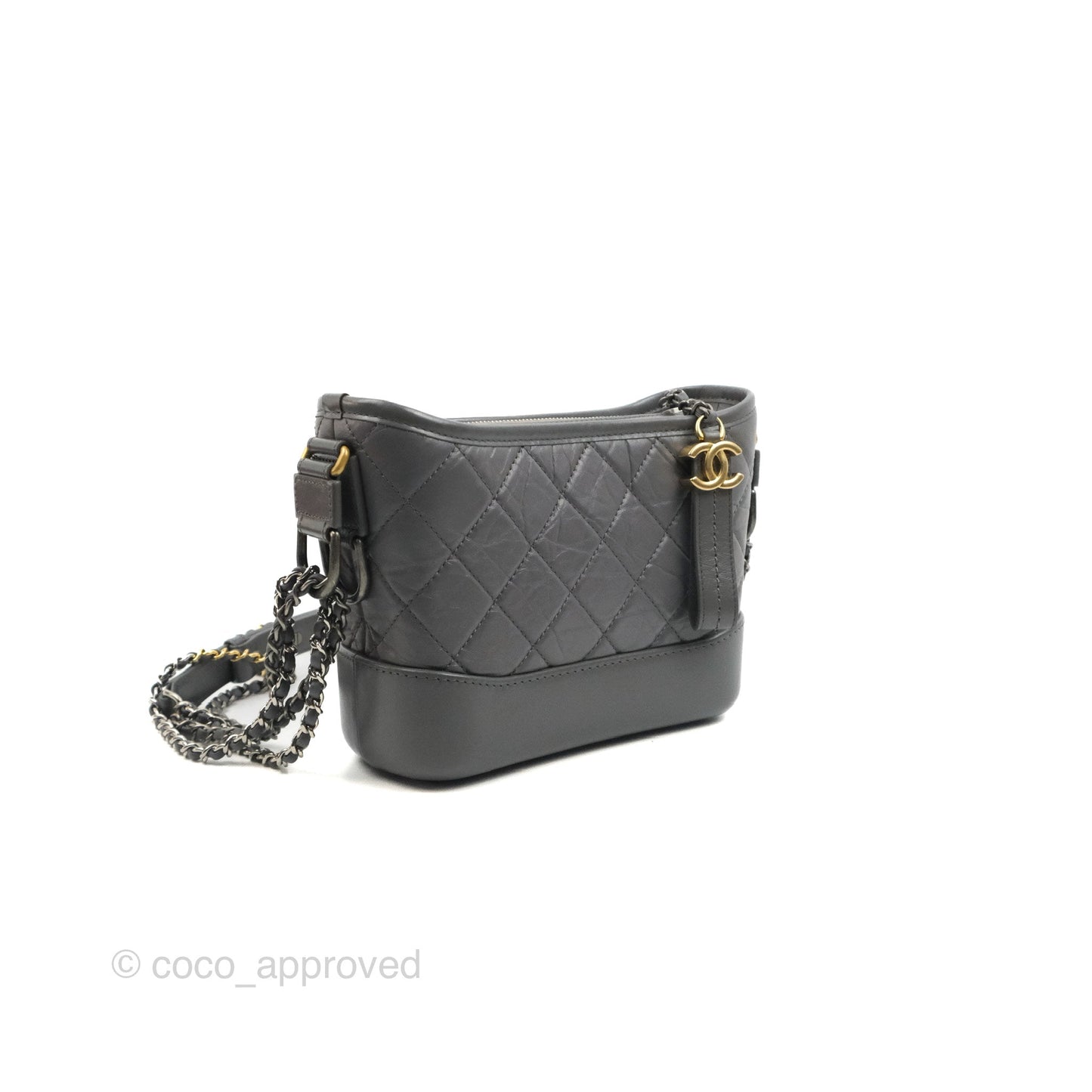 Chanel Quilted Small Gabrielle Hobo Grey Calfskin Mixed Hardware
