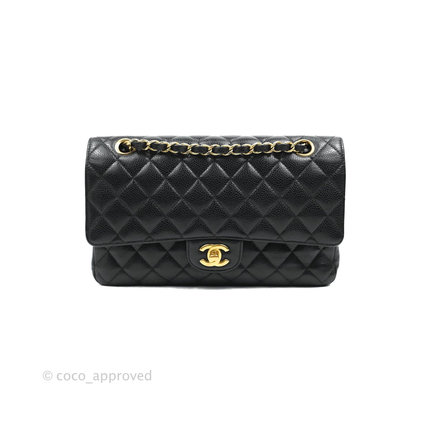 Chanel Classic M/L Medium Double Flap Black Caviar Gold Hardware