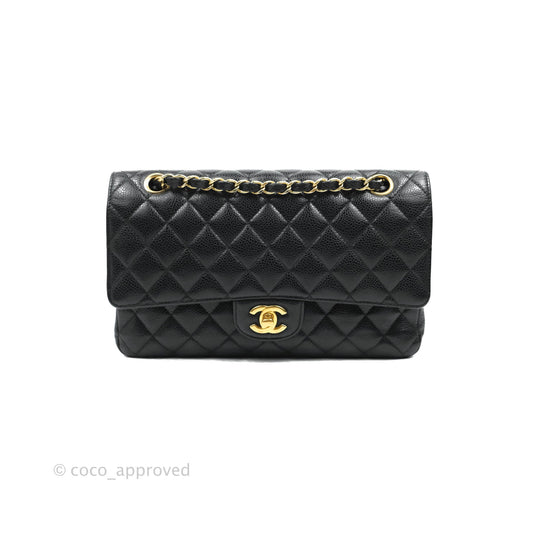 Chanel Classic M/L Medium Double Flap Black Caviar Gold Hardware