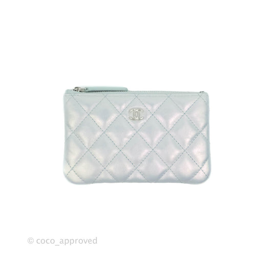 Chanel Mini Quilted O Case Iridescent Light Blue Calfskin Silver Hardware
