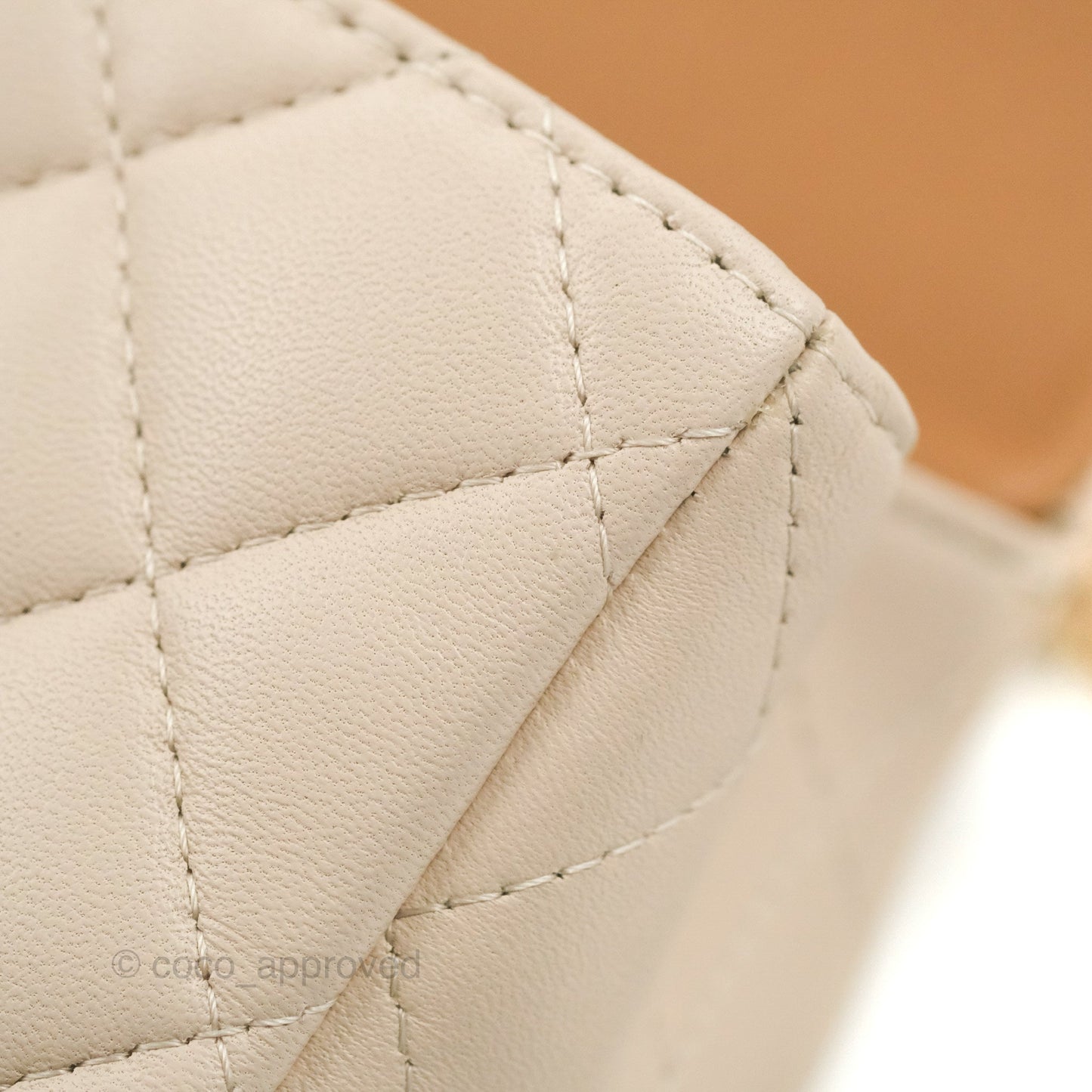 Chanel Top Handle Mini Rectangular Flap Bag Ecru/Beige Lambskin Gold Hardware 23P