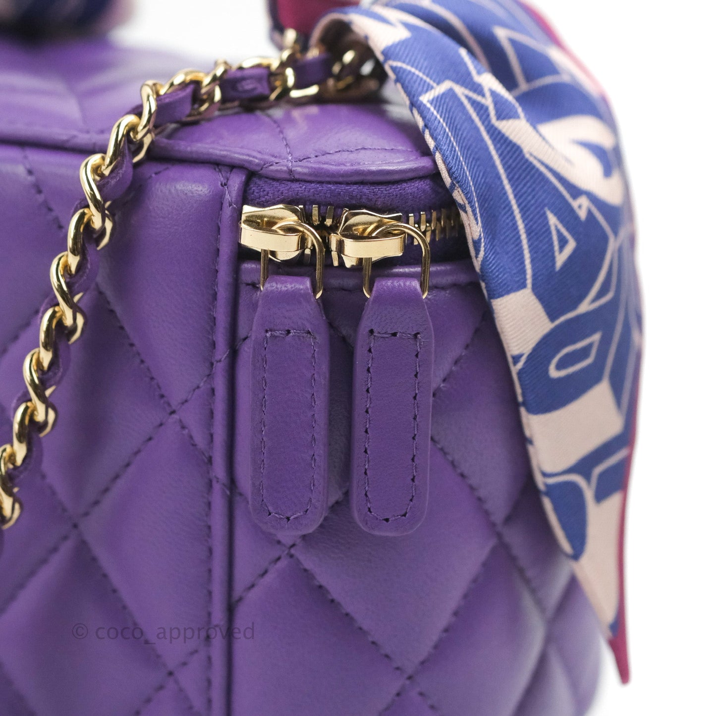 Chanel Vanity Rectangular Top Handle Purple Lambskin Gold Hardware with Twilly