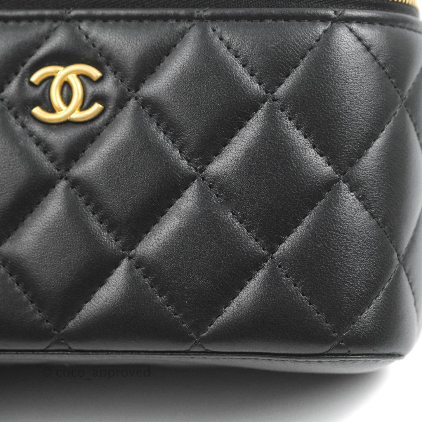 Chanel Vanity with COCO Heart Chain Black Lambskin Aged Gold Hardware