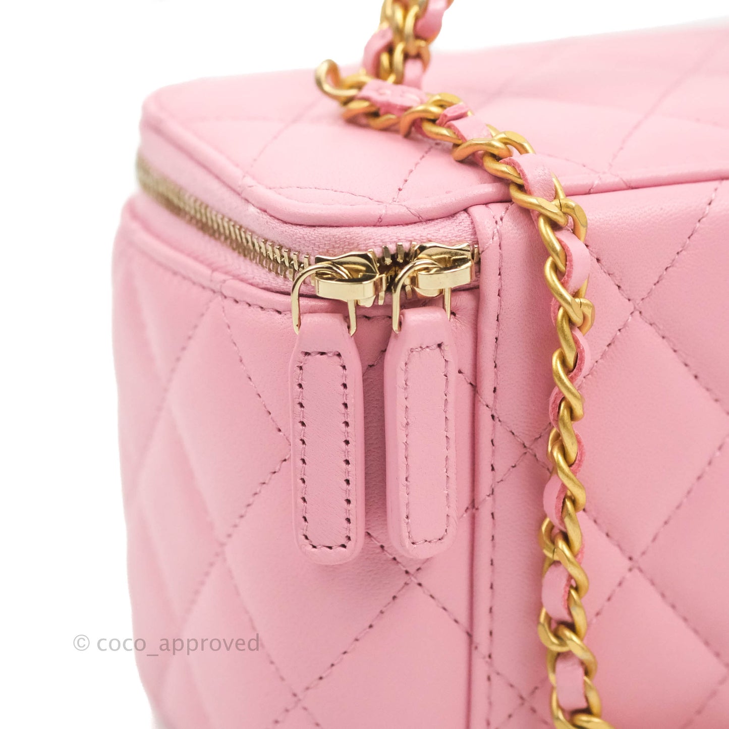 Chanel Vanity Rectangular with Top Handle Pick Me Up Pink Lambskin Aged Gold Hardware 22S