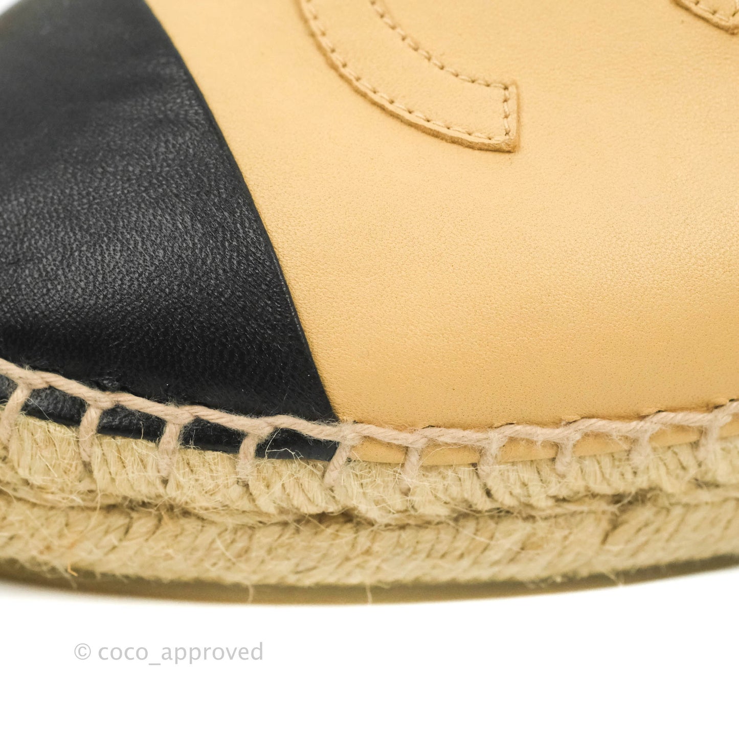 Chanel Espadrille Beige Black Leather Size 37